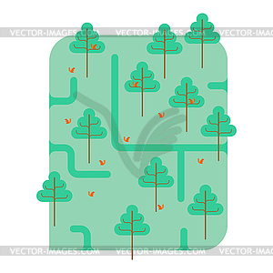 Forest map. Park ornament. Trees and squirrels. - vector image