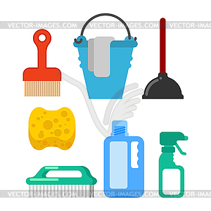 Cleaning Accessory. washing brush and plunger. - vector clip art