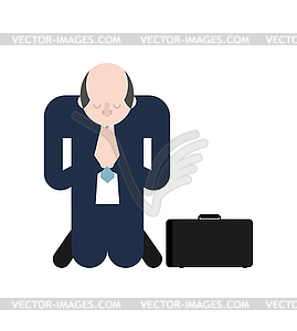 Man is praying on his knees. Prayer to God - vector clip art