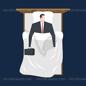 Businessman sleeping in bed. Manager rests. Busines - vector clip art