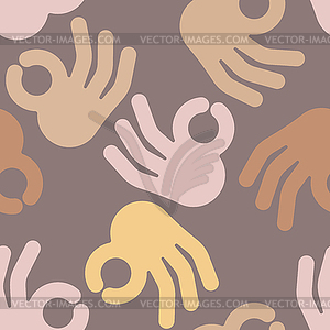 Okay hand sign seamless pattern. Positive consent - vector image