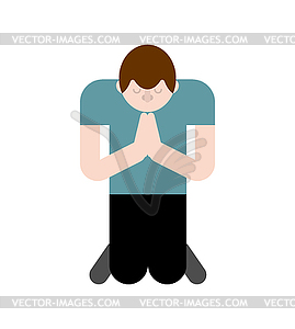 Man is praying on his knees. Prayer to God - vector image