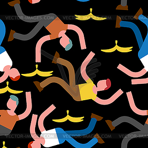 Fall on banana seamless pattern. Slip on banana pee - vector clipart
