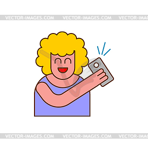 Selfi icon. woman takes picture of herself on phone - vector image