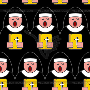 Nun seamless pattern. Catholic Religious woman - vector image