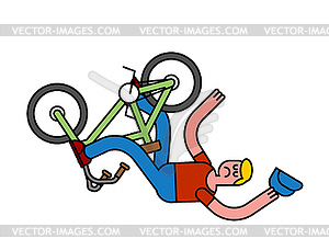 Fall off bike. Unsuccessful trick on BMX bicycle. - vector clipart