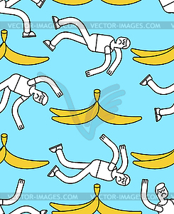 Fall on banana seamless pattern. Slip on banana pee - vector image