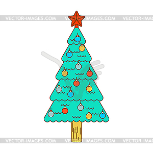 Рождественская елка украшена шарами линейного стиля. - векторная иллюстрация