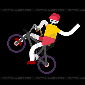 Skeleton on bicycle. Skull and BMX. Boy skeletons - vector clip art