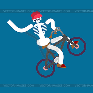 Скелет на велосипеде. Череп и BMX. Скелеты мальчика - стоковый клипарт