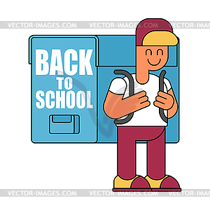 Back to school. Boy and big schoolbag. for Septem - vector clipart