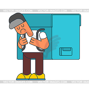 Back to school. sad Boy and Backpacks. for Septembe - vector clip art