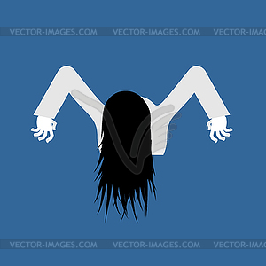 Witch zombie . Zombie girl with long hair - vector clipart