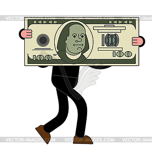 Businessman carries big dollar. Huge profits. Big - vector clipart