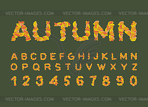 Autumn font. Yellow leaves of alphabet. autumnal - vector clipart