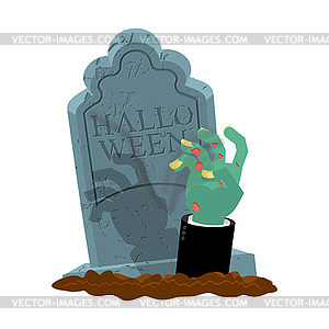 Хэллоуин. Могила и рука зомби. надгробный камень - изображение в векторном формате