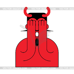 OMG red devil. Oh my god Satan. frightened demon - vector clip art