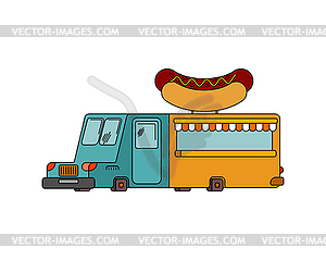 Hot dog car food truck. Fast food car - vector image