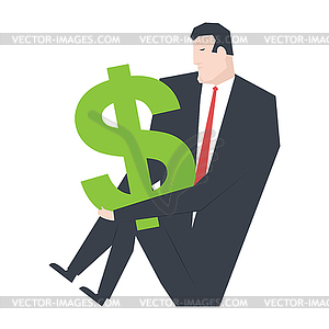 Businessman and dollar. boss is hugging money. Play - vector clipart