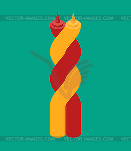 Ketchup and mustard twisting hugs. Fast food. - vector image