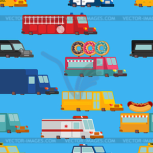 Car cartoon seamless pattern. Fire engine and polic - vector clip art