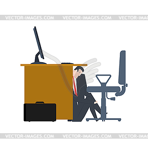 Businessman is hiding under table. manager is lurk - vector clip art