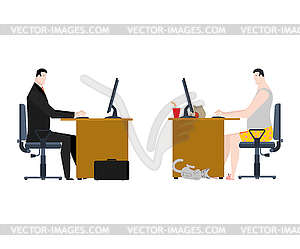 Freelancer and manager in business office. Work at - vector image