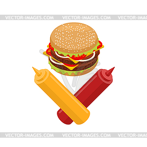 Hamburger and ketchup and mustard. Symbol harm is - vector clip art