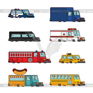 Car cartoon set. Fire engine and police car. - vector clipart