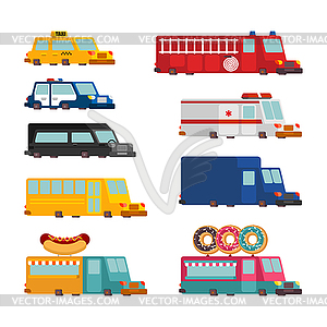 Car cartoon set. Fire engine and police car. - vector image