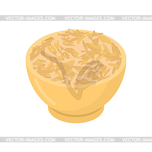 Oat in wooden bowl . Groats in wood dish. Grain - vector clip art