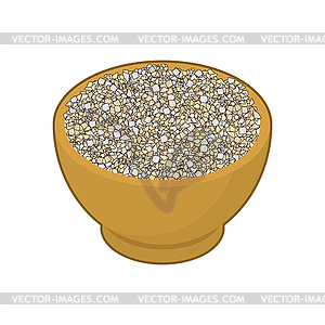 Barley grits in wooden bowl . Groats in wood dish. - vector clipart