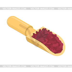 Red beans in wooden scoop . Groats in wood shovel. - vector clip art