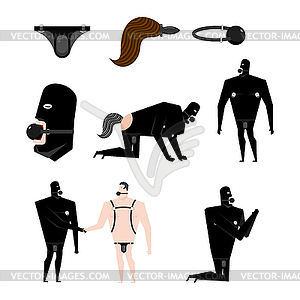 BDSM slave set. Gag in mouth. Adult sexual games. - vector clip art