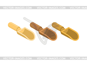 Wooden scoop empty set. Wood spoon for loose - vector clipart