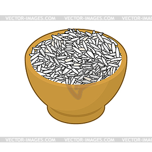 Basmati rice in wooden bowl . Groats in wood dish. - royalty-free vector image