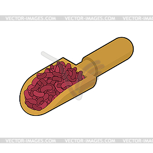 Red beans in wooden scoop . Groats in wood shovel. - stock vector clipart