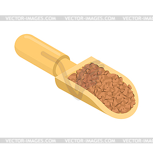 Buckwheat in wooden scoop . Groats in wood shovel. - vector image