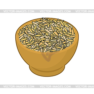 Oat in wooden bowl . Groats in wood dish. Grain - vector clipart