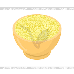 Cuscus in wooden bowl . Groats in wood dish. Grain - vector clip art