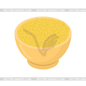 Millet in wooden bowl . Groats in wood dish. Grain - vector clip art