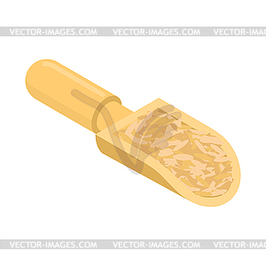 Oat in wooden scoop . Groats in wood shovel. Grain - vector clip art