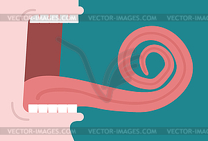 Open mouth and long tongue spiral - vector clip art