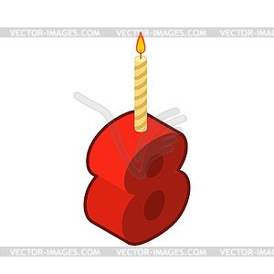8 number and Candles for birthday. eight figure - vector clip art