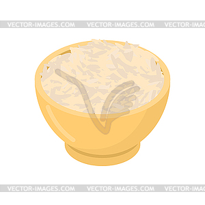 Parboiled rice in wooden bowl . Groats in wood dish - vector clipart