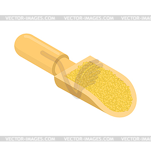 Millet in wooden scoop . Groats in wood shovel. - vector clipart