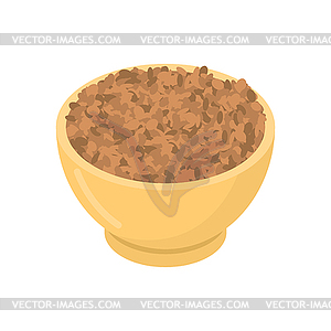 Lentils in wooden bowl . Groats in wood dish. - vector clipart