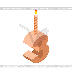 3 number and Candles for birthday. three figure - vector clipart