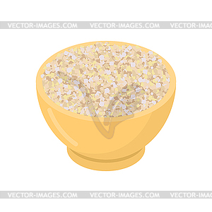 Barley grits in wooden bowl . Groats in wood dish. - vector image