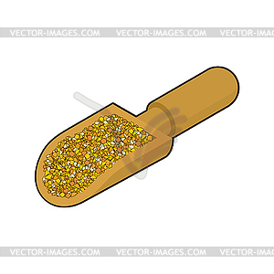 Corn grits in wooden scoop . Groats in wood - vector clipart